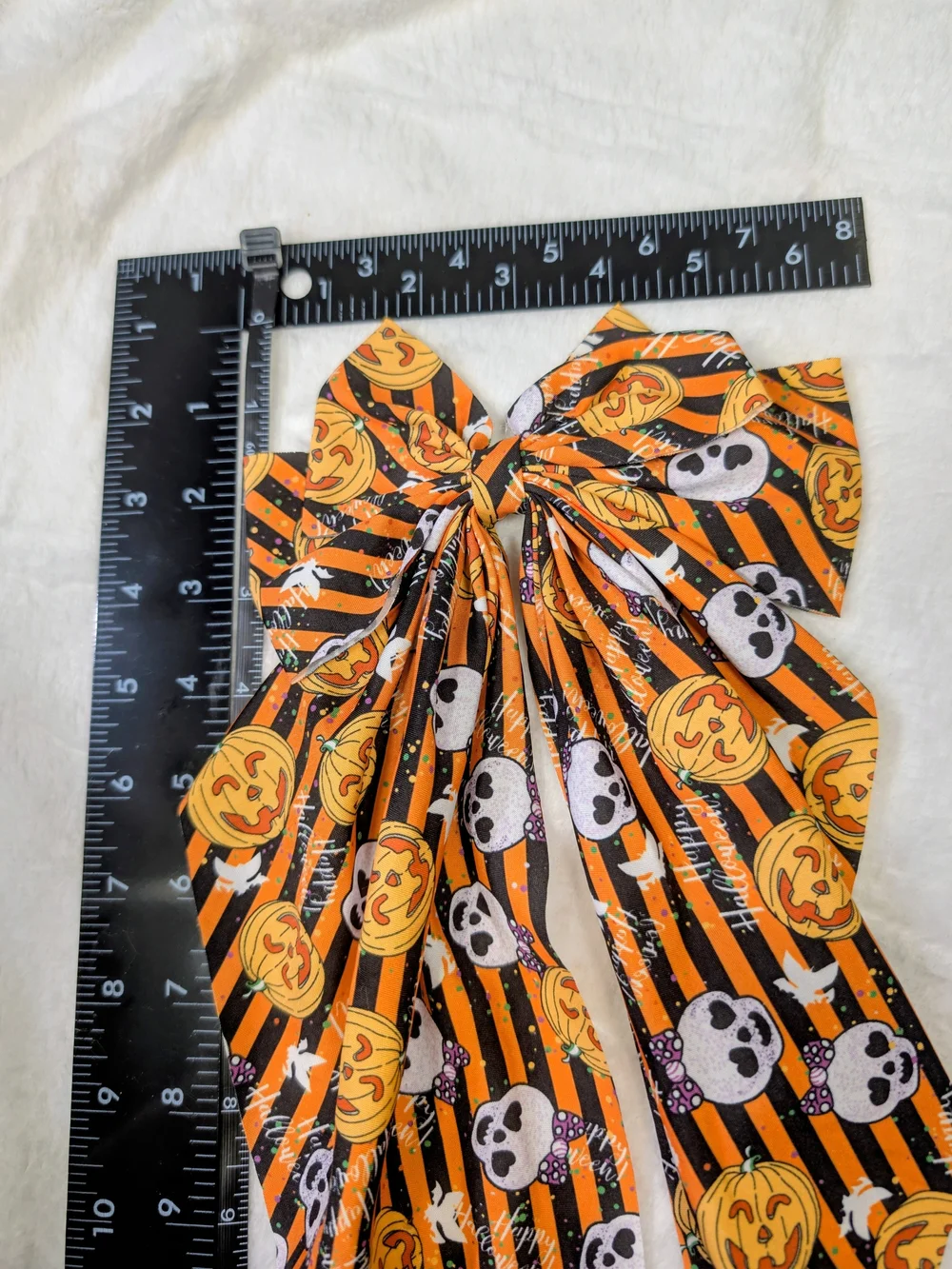 Halloween Pumpkin & Skull Long Tailed Hairbow
